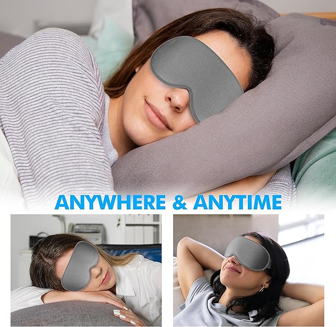 Sleep Eye Mask for Side Sleeper, Lash Extensions 3D Contoured Cup Sleeping Mask for Men Women, Travel Blackout Night Blindfold Eye Shade Cover with Adjustable Strap (Grey-Side Sleeper) - Bloomnest