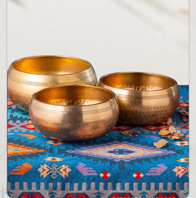 Tibetan Handmade Brass Singing Bowl, Yoga Meditation Bowl for Sound Healing Stress Relief, Buddha Mindfulness bowl Instrument Bloomnest