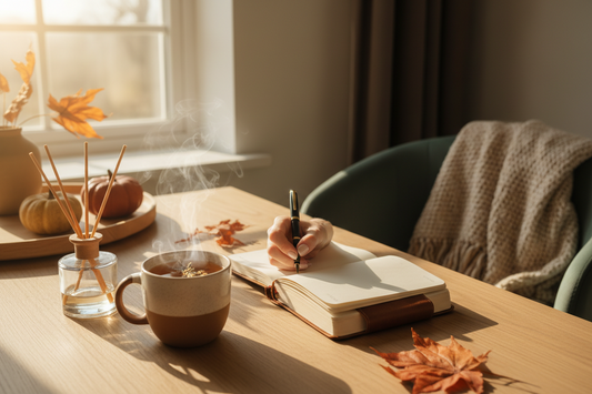 morning ritual for september burnout relief with aromatherapy and journaling