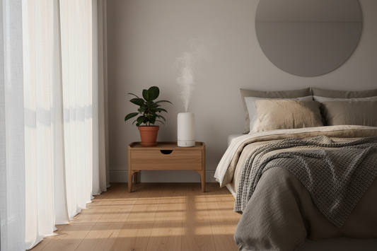 A beautiful aroma diffuser creating a peaceful and restorative sleeping environment, by Bloomnest.
