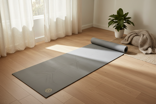 Best yoga mat for home practice on hardwood floor in a bright minimalist living room