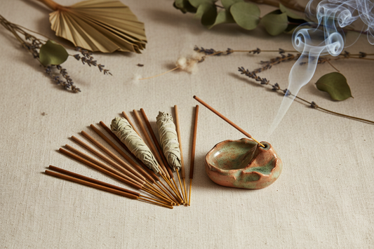 Artisan incense sticks and Japanese-style incense holder for meditation and home relaxation