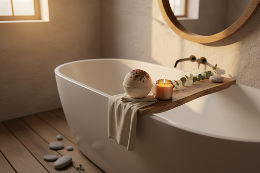 A luxurious, organic bath bomb and relaxing candle set for deep sleep, by Bloomnest.