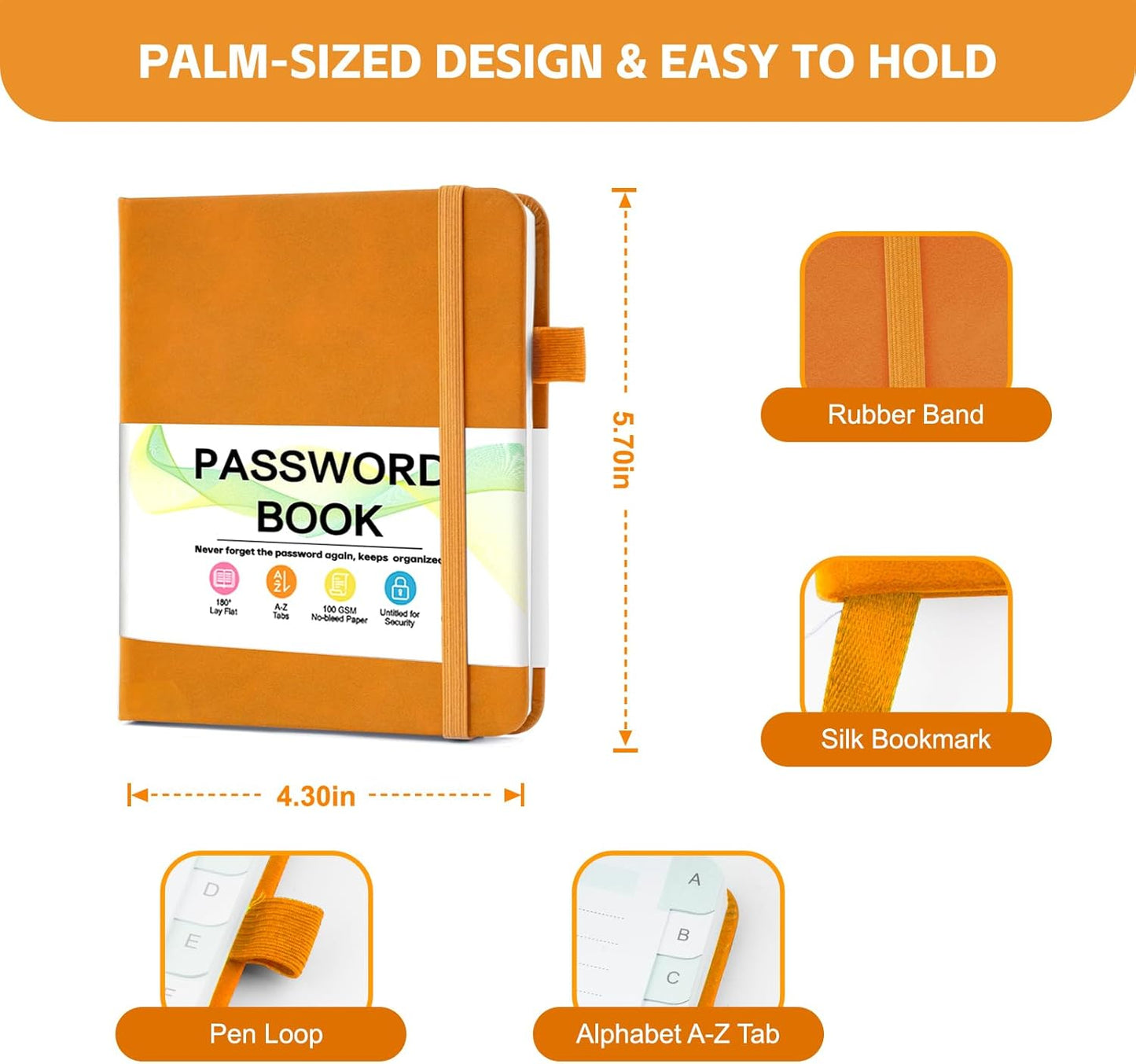 Password Keeper Book with Alphabetical Tabs，4.3"x5.7" Small Password Books for Seniors Password Notebook for Internet Website Address Log in Detail