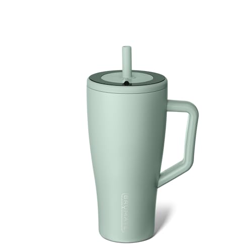 BrüMate Era 30 oz Tumbler with Handle and Straw | 100% Leakproof Insulated Water Bottle Tumbler with Lid and Flexible SoftSip Straw | Made of Stainless Steel | Cup Holder Friendly | 30oz (Sage)
