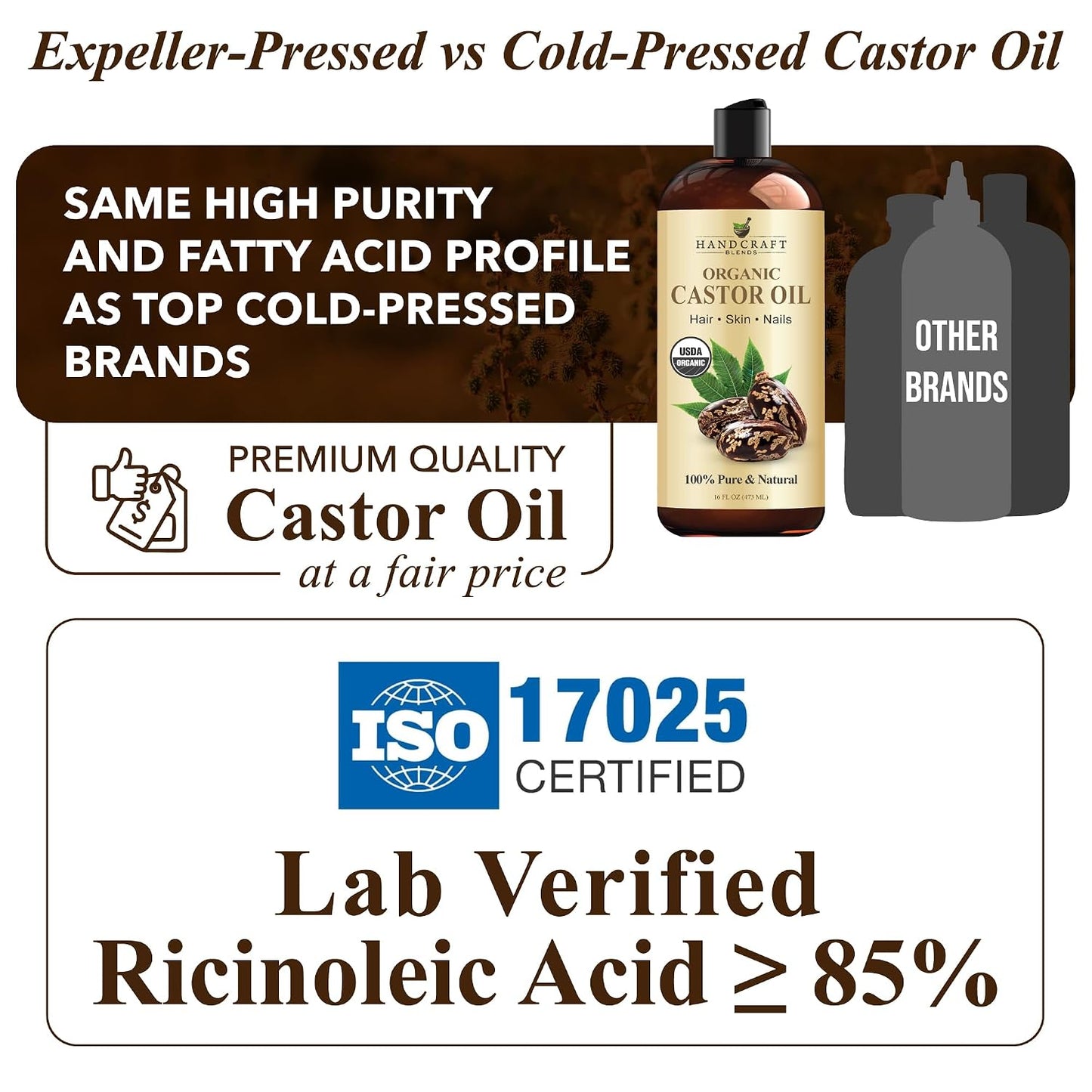 Handcraft Blends Organic Castor Oil – 16 fl oz | Pure, Cold-Pressed & Hexane-Free