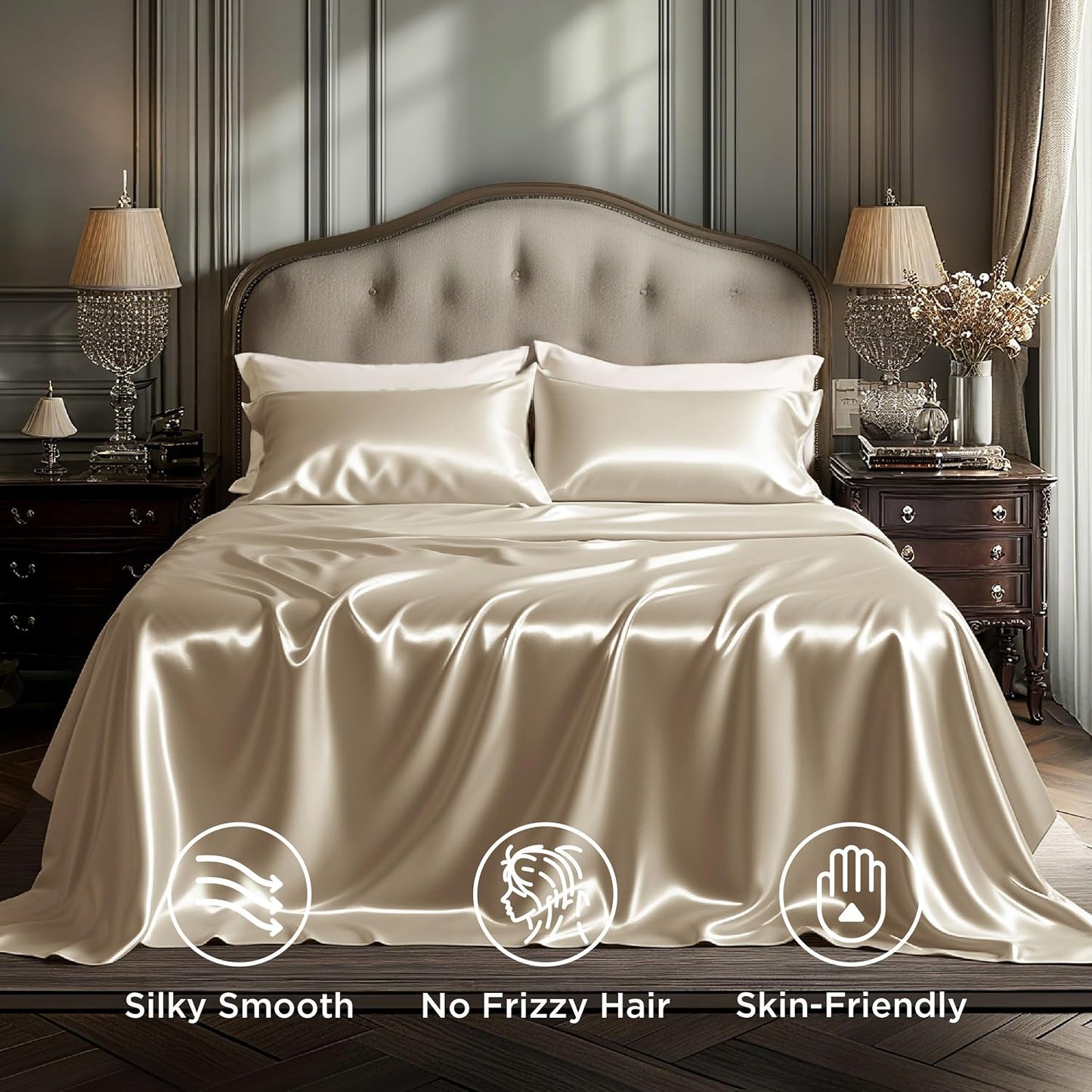 Bedsure Satin Sheets Full Size, Soft Silky Bedsheets for Hair & Skin