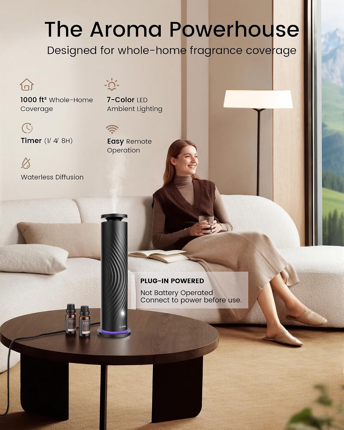 Serecen Waterless Cold-Air Scent Diffuser – 5-Oil Starter Kit, 1,000 sq. ft. Coverage