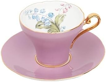 Aynsley Handpainting Colored Glaze Lily of the Valley Corset Fine Bone China English Tea Cup and Saucer Set, 6.1 oz (Purple) - Bloomnest