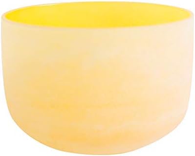 ENERGYSOUND 432Hz Perfect Pitch E Note Solar Plexus Chakra Yellow Colored Frosted Quartz Crystal Singing Bowl 10 inch mallet & o-ring included