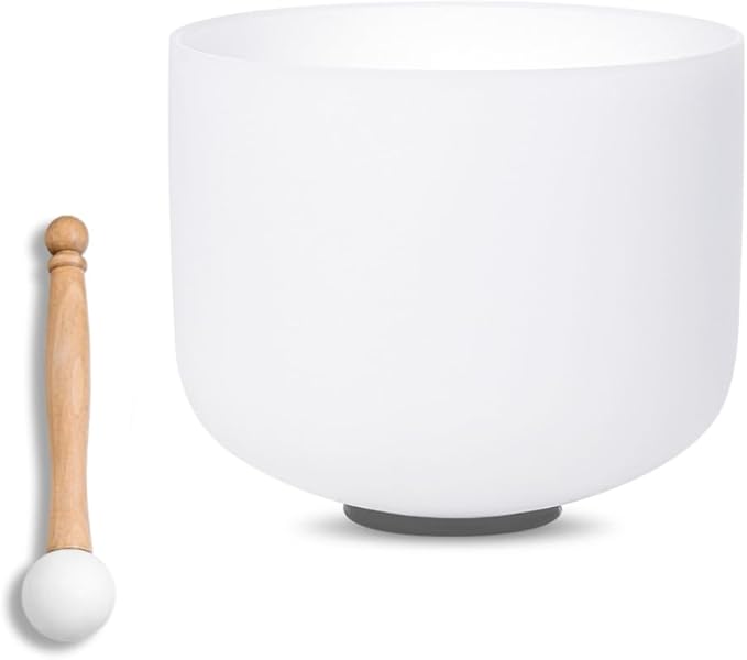 10 inch White E Note Solar Plexus Quartz Crystal Singing Bowl, for Healing Mindfulness Meditation Yoga Sound Baths, with Rubber Mallet O-ring - Bloomnest