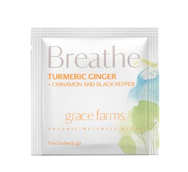 Grace Farms BREATHE Wellness Organic Tea Blend (100 Enveloped Pyramid Sachets w/ String & Tag) | Turmeric and Ginger with Adaptogenic Herbs | Immunity Support | Caffeine Free | Gives Back 100% of Profits - Bloomnest