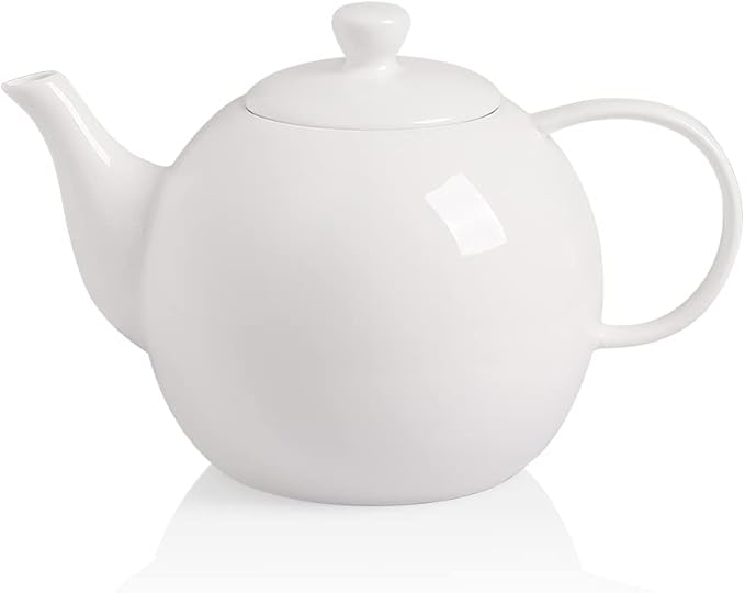 Sweejar Porcelain Teapot with Removable Stainless Steel Infuser,Microwave & Dishwasher Safe Tea Pots for Loose Tea,Tea Infuser Pots for Chrismas Women Gift (40oz White) - Bloomnest