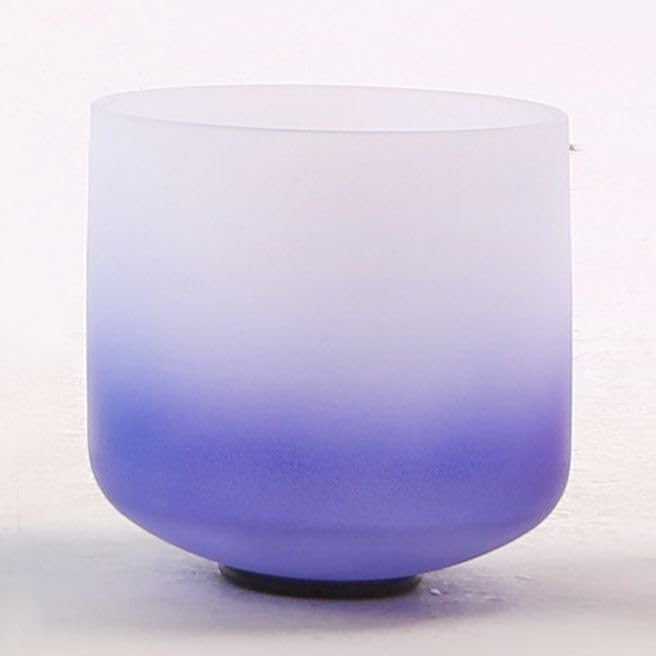 Leize Crystal Singing Bowl Gradient Color Chakra Tuned Quartz 7 inch Indigo 432hz A Note with Suede Striker