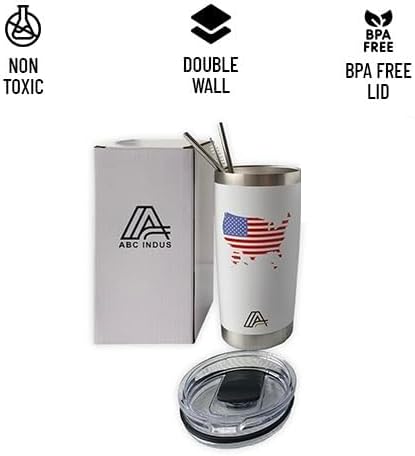 Tumbler 20oz Stainless Steel, Vacuum Insulated w/MagSlider Lid, USA Flag Theme on White, Double Wall, Keeps Drinks Cold & Hot, Patriotic Gift - Bloomnest