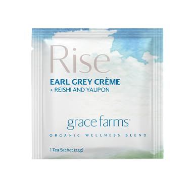 Grace Farms RISE Wellness Organic Tea Blend (100 Enveloped Pyramid Sachets w/ String & Tag) | Morning Energy & Focus | Earl Grey Crème with Adaptogenic Mushrooms and Ashwagandha | Fairtrade and Kosher | Gives Back 100% of Profits - Bloomnest