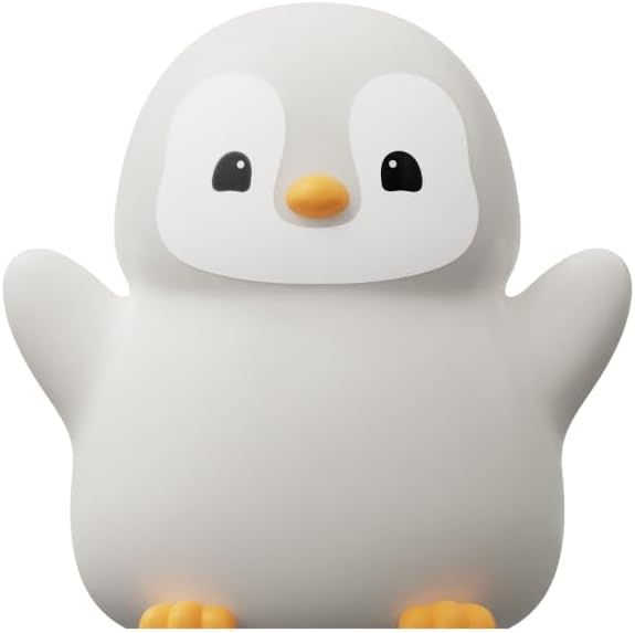 ATSUI Happy Penguin Night Light, LED Squishy Novelty Animal Lamp, Food Grade Silicone, 2 Level Dimmable, Nursery Nightlight for Desk Decor, Funny Gifts Stuff for Boys Girls Baby, White Elephant Gifts - Bloomnest
