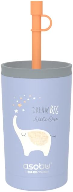 asobu Stainless Steel Kids Tumbler with Flexible Straw Lid | Insulated Water Bottle | Reusable Travel Cup 12 Ounce (Blue) - Bloomnest