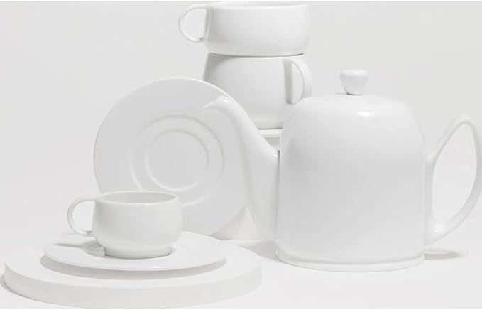 Degrenne Salam Luxury French Tea Pot - Porcelain Teapot with Stainless Steel Cover, Ceramic Tea Kettle for Loose Tea, Removable Infuser, 6 Cup Capacity, 36oz - Monochrome White - Bloomnest
