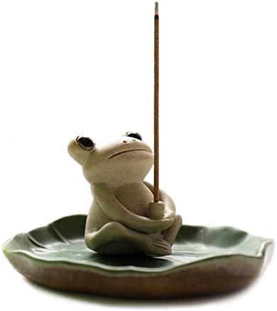 NAGU 100% Handmade Ceramic Stick Incense Burner Holder,Small Frog Incense,Lotus Leaf Tray,Mini Cute Animal Statue Home Incense Burner - Bloomnest