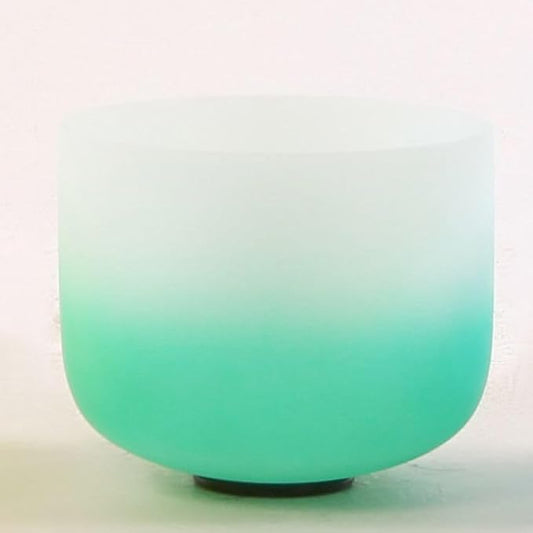 Leize Crystal Singing Bowl Gradient Color Chakra Tuned Quartz 9” wide Green 432hz F Note with Suede Striker - Bloomnest