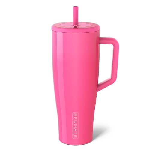 BrüMate Era 40 oz Tumbler with Handle and Straw | 100% Leakproof Insulated Water Bottle Tumbler with Lid and Flexible SoftSip Straw | Made of Stainless Steel | Cup Holder Friendly | 40oz (Neon Pink)