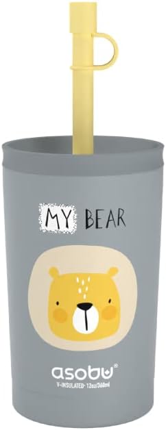 asobu Stainless Steel Kids Tumbler with Flexible Straw Lid | Insulated Water Bottle | Reusable Travel Cup 12 Ounce (Grey) - Bloomnest