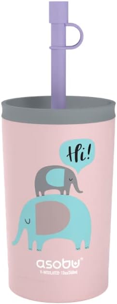 asobu Stainless Steel Kids Tumbler with Flexible Straw Lid | Insulated Water Bottle | Reusable Travel Cup 12 Ounce (Pink) - Bloomnest