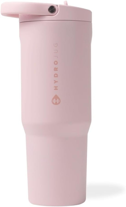HydroJug Sport - Stainless Steel Tumbler with Straw, Vacuum Insulated, 32oz Leakproof Water Bottle, Ergonomic Design, Reusable, Dishwasher Safe, Rubber Base, Durable for Gym or Outdoors, Pink Sand