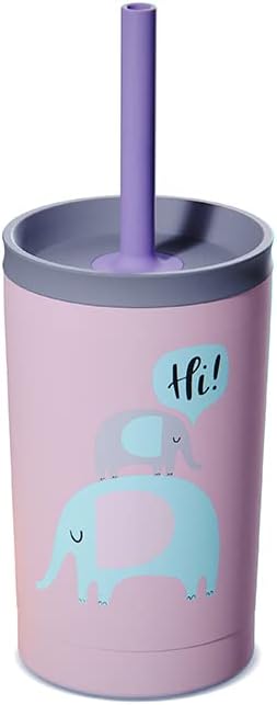 asobu Stainless Steel Kids Tumbler with Flexible Straw Lid | Insulated Water Bottle | Reusable Travel Cup 12 Ounce (Pink) - Bloomnest