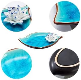 Incense Holder for Sticks, Ceramic Incense Ash Catcher Tray, Leaf-Shape Tray and Lotus Sticks Holder (Sky Blue) - Bloomnest