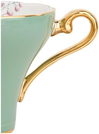 Aynsley Handpainting Colored Glaze Lily of the Valley Corset Fine Bone China English Tea Cup and Saucer Set, 6.1 oz (Green) - Bloomnest
