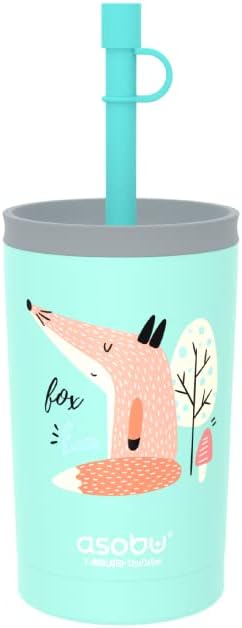 asobu Stainless Steel Kids Tumbler with Flexible Straw Lid | Insulated Water Bottle | Reusable Travel Cup 12 Ounce (Teal) - Bloomnest