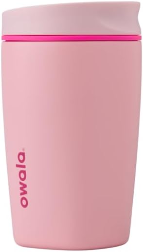 Owala SmoothSip Slider Insulated Stainless Steel Coffee Tumbler, Reusable Cup, Hot Coffee Travel Mug, BPA Free 12 oz, Pink (Pucker Up) (Pack of 8) Owala
