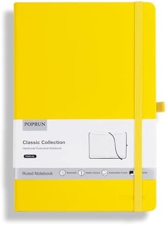 POPRUN A5 Lined Journal Notebooks, Leather Hardcover Thick Notebook for Writing, Business Work, Travel, School, College, Christmas, 5.5 x 8.3 inch, 240 Pages Classic Ruled Journals Notepad, Yellow - Bloomnest