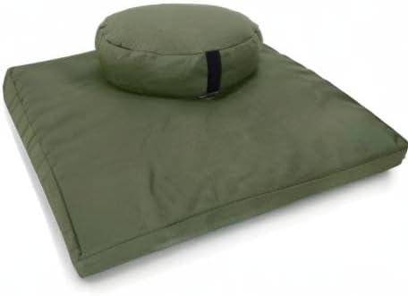 Meditation Cushion Mat Set HEMP - Round Zafu Floor Pillow Organic Buckwheat Pillow + Cotton Filled Zabuton Prayer Pad - Meditation Pillow Yoga Knee Pad - Made in USA - 14" Round, CACTUS Hemp - Bloomnest