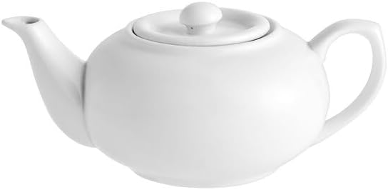 Bright White Porcelain Teapot, 32 oz Capacity, Round Shape with Sunken Lid, Microwave and Dishwasher Safe, 8 x 5 Inches - Bloomnest
