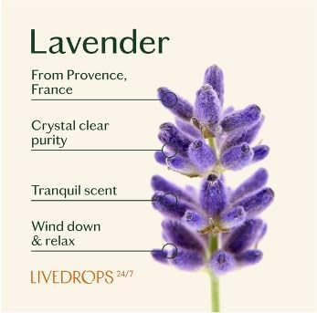 LIVEDROPS 24/7 Relaxed Lavender Essential Oil, Natural Vegan Aromatherapy for Diffuser or Diluted Skin Use, Calming Floral Herb Scent, Made in France, Bottled in USA, Clinically Tested, 10ml - Bloomnest