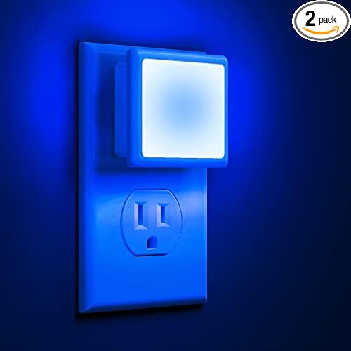 L LOHAS LED Blue Night Lights Plug into Wall 2-Pack, 0.3W Plug in Night Light, Dusk to Dawn, Bright Nightlight Auto-On/Off, for Adults Kids Room Bedroom Bathroom Hallway Kitchen, Non-Dim - Bloomnest