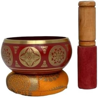 Nature's Own Tibetan Singing Bowl Set- Easy to Play- Meditation Sound Bowl Handcrafted in Nepal for Yoga, Mindfulness, Chakra Healing, Stress Relief- Spiritual Gifts for Women and Men (3.5 Inch, Red)