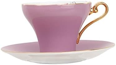 Aynsley Handpainting Colored Glaze Lily of the Valley Corset Fine Bone China English Tea Cup and Saucer Set, 6.1 oz (Purple) - Bloomnest