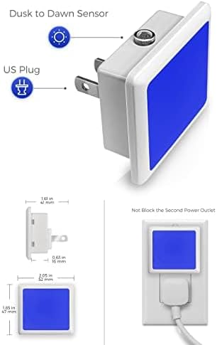 L LOHAS LED Blue Night Lights Plug into Wall 2-Pack, 0.3W Plug in Night Light, Dusk to Dawn, Bright Nightlight Auto-On/Off, for Adults Kids Room Bedroom Bathroom Hallway Kitchen, Non-Dim - Bloomnest