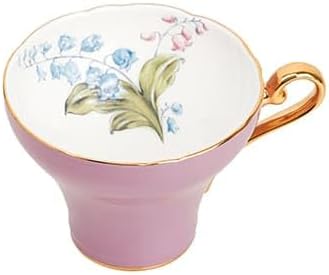 Aynsley Handpainting Colored Glaze Lily of the Valley Corset Fine Bone China English Tea Cup and Saucer Set, 6.1 oz (Purple) - Bloomnest