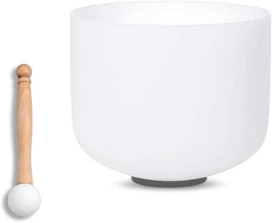 11 inch White D Note Sacral Chakra Quartz Crystal Singing Bowl, for Healing Mindfulness Meditation Yoga Sound Baths, with Rubber Mallet O-ring - Bloomnest