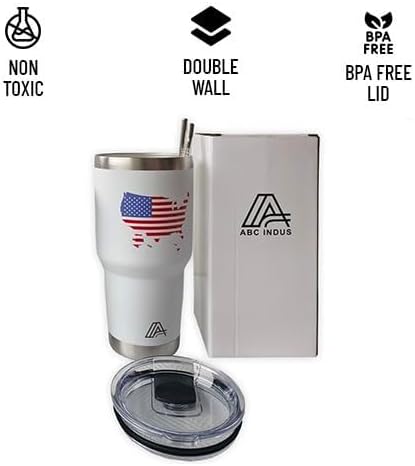Tumbler 30oz Stainless Steel, Vacuum Insulated w/MagSlider Lid, USA Flag on White, Double Wall, Keeps Drinks Cold & Hot, Patriotic Gift - Bloomnest