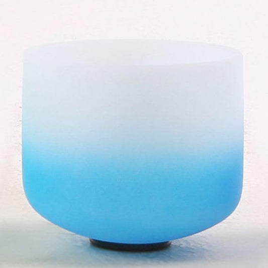 Leize Crystal Singing Bowl Gradient Color Chakra Tuned Quartz 8” wide Blue 432hz G Note with Suede Striker