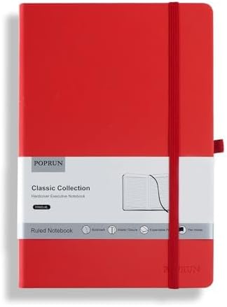 POPRUN A5 Lined Journal Notebooks, Leather Hardcover Thick Notebook for Writing, Business Work, Travel, School, College, Christmas, 5.5 x 8.3 inch, 240 Pages Classic Ruled Journals Notepad, Red - Bloomnest