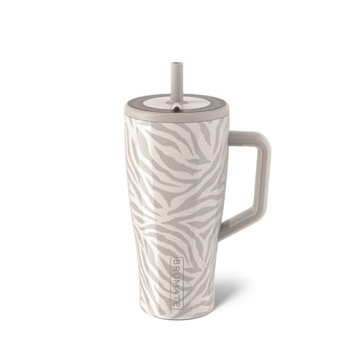 BrüMate Era 30 oz Tumbler with Handle and Straw | 100% Leakproof Insulated Water Bottle Tumbler with Lid and Flexible SoftSip Straw | Made of Stainless Steel | Cup Holder Friendly | 30oz (Zebra)
