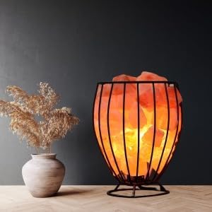 Himalayan Pink Salt Metal Basket Lamp (Tall) with Pair of Extra Bulb, Unique Gift Idea - Bloomnest