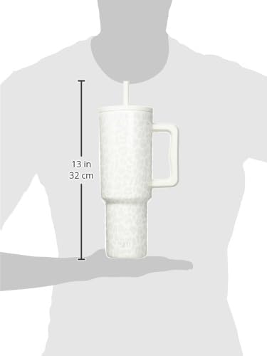 Simple Modern 40 oz Trek Tumbler with Handle and Straw Lid | Cup Holder Friendly Insulated Stainless Steel Travel Mug | Cream Leopard SimpleModern